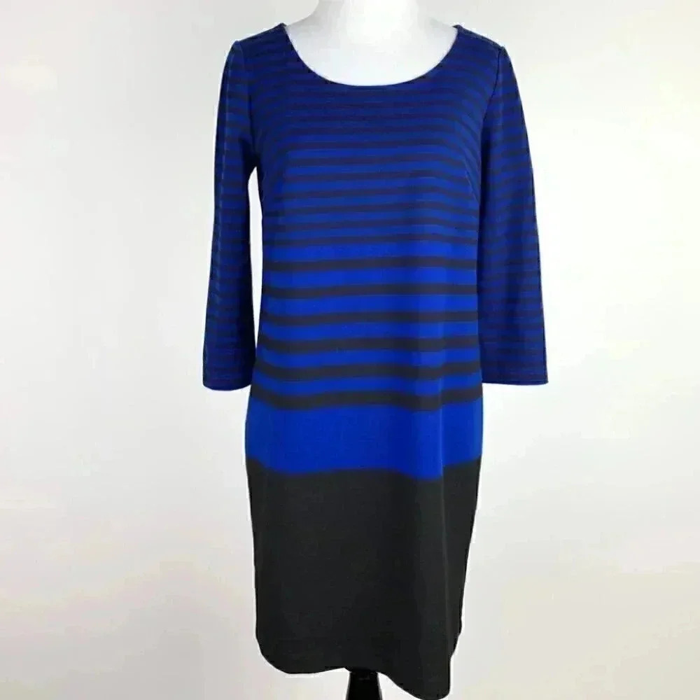 Ann Taylor dress size SP black blue striped pencil - Picture 2 of 10